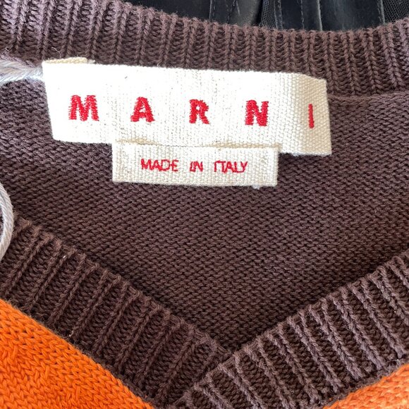 Marni Orange & Brown Logo V-Neck Sweater - Picture 2 of 5